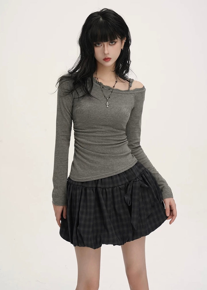 Check Ribbon Balloon Skirt / LG1386