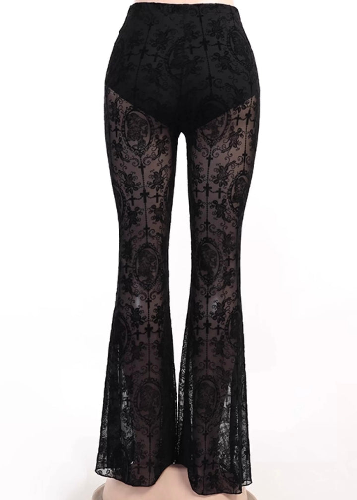 LACE FLARE SEE-THROUGH PANTS / LG1188_e4r