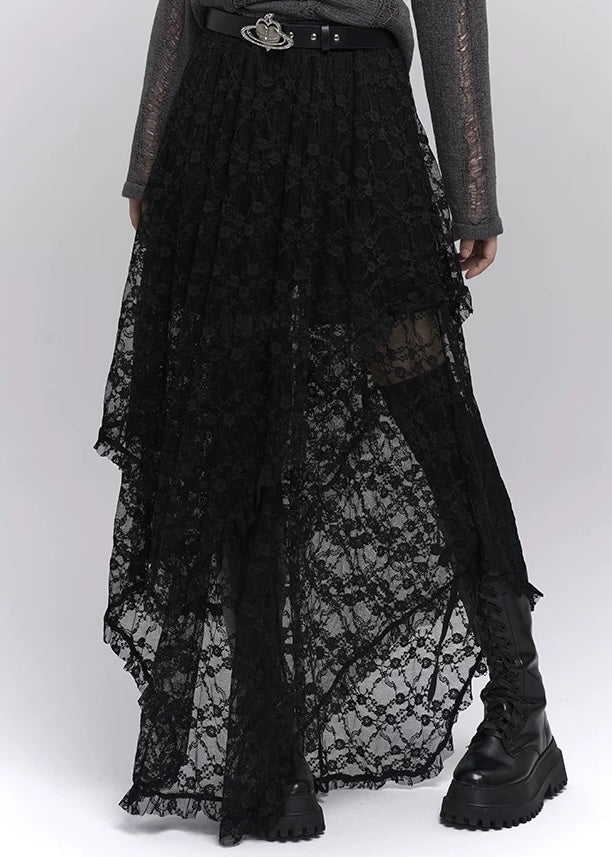 [Same-day delivery] Black lace irregular long skirt / LG1199 