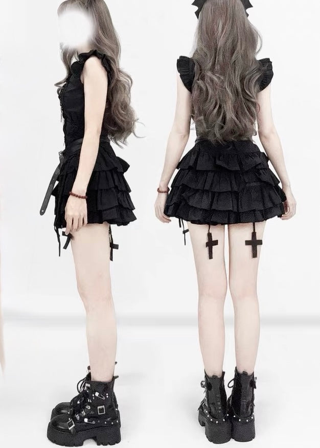 GOTHIC FRILL TIERED DRESS / LG1614