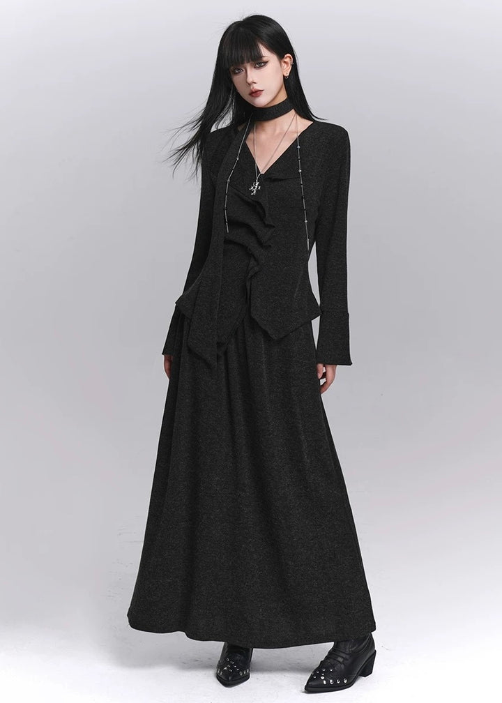 Asymmetrical ruffle top and long skirt set / LG1400