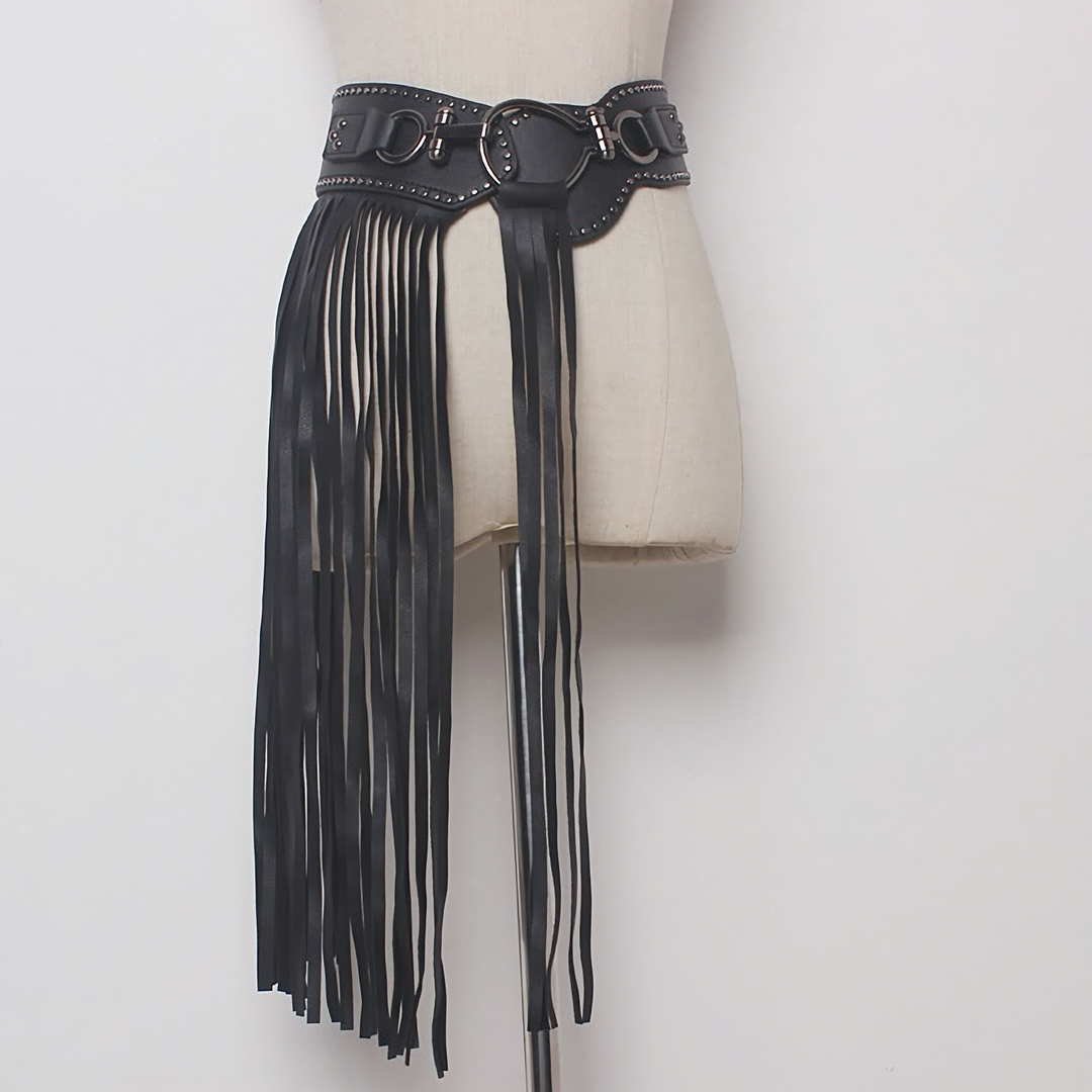 fringe waist wide belt / a1111