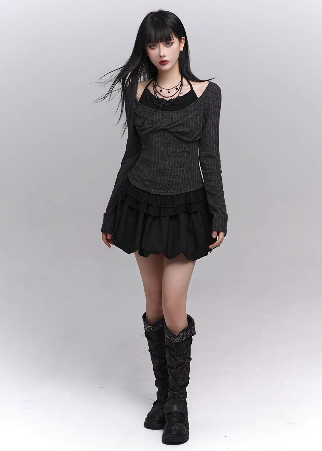 Twist Detail Rib Knit Top / lg1370