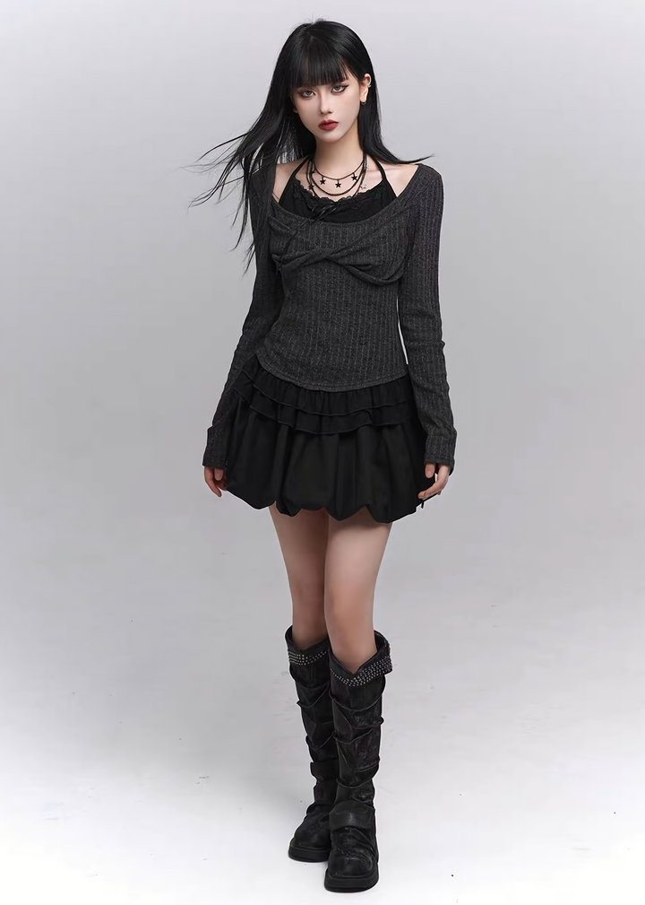 Twist Detail Rib Knit Top / lg1370