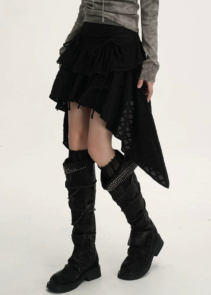 Asym Lace Hem Frill Skirt / LG1395
