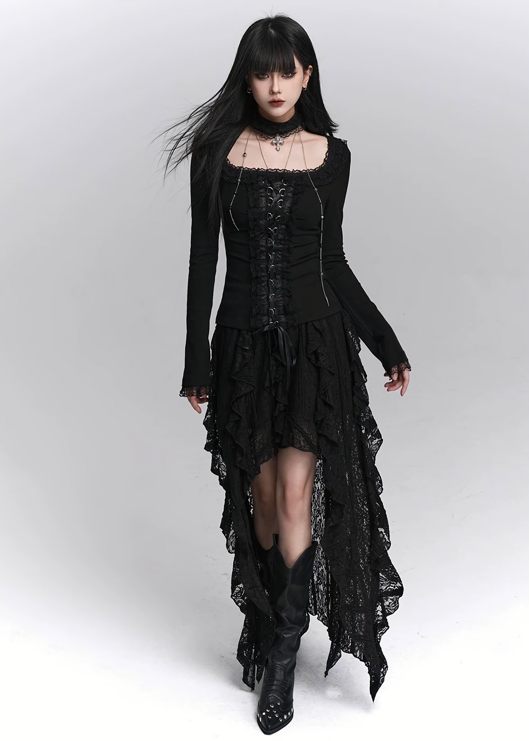 Gothic Rias GOTHIC LACE ASYMMETRY DRESS SET – EU4RIA