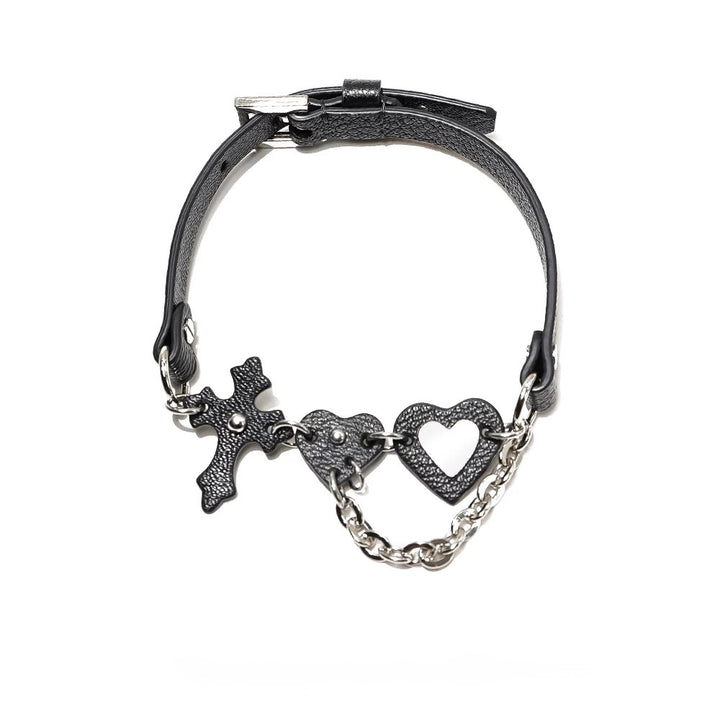 Dark cross love heart rivet choker / A1108