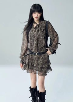 LEOPARD BOW TIERED MINI DRESS / LG1719
