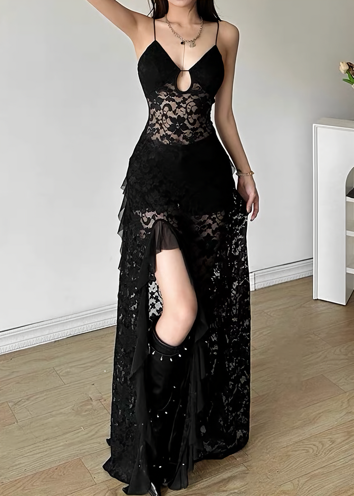 DARK SHEER LACE SLIP DRESS / LG1645