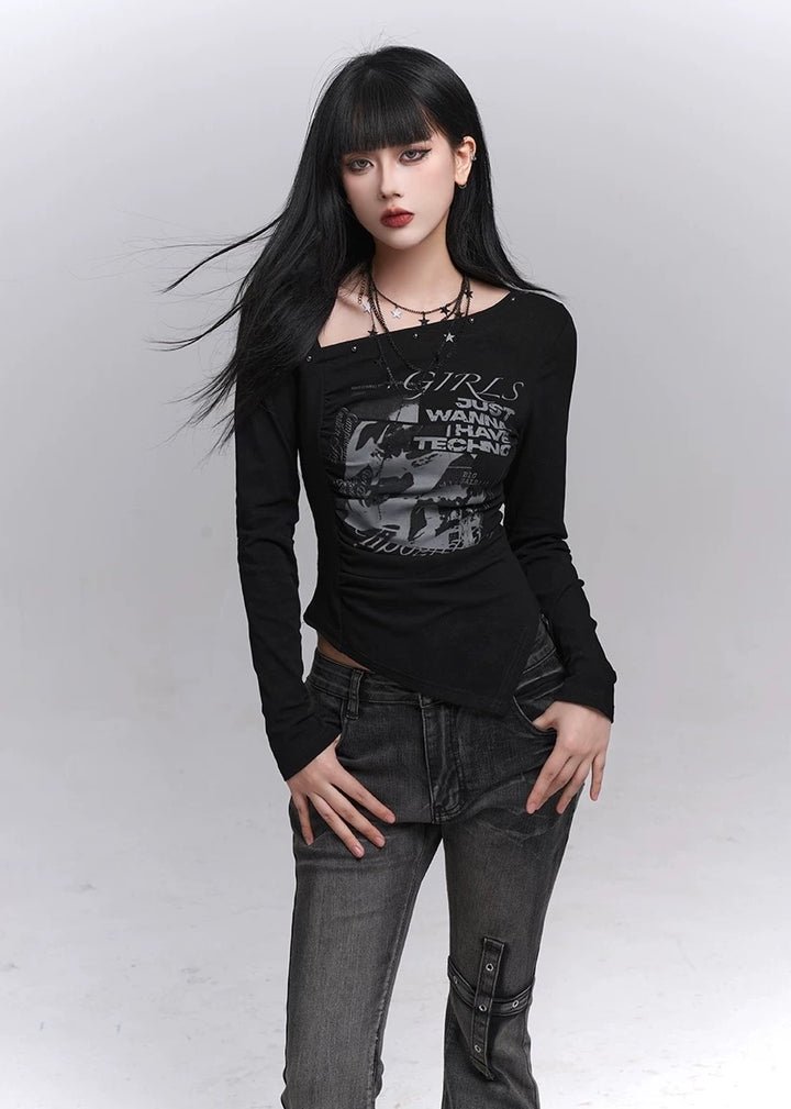 Asymmetry Techno Print Top / LG1369