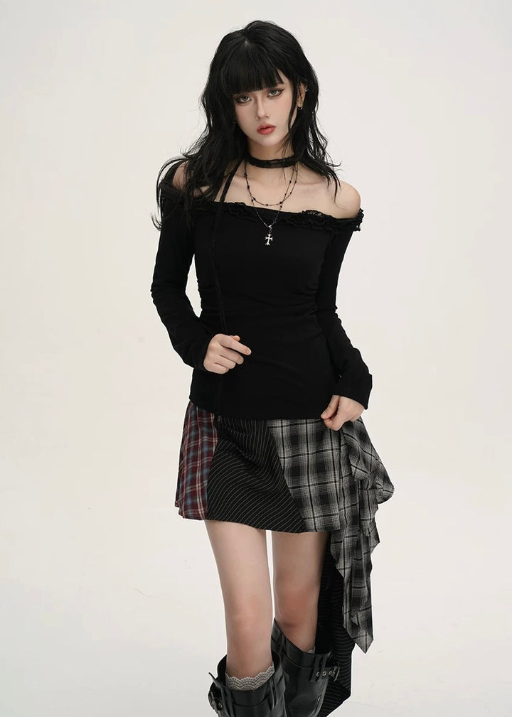 Off-Shoulder Dark Lace Tops / LG1378