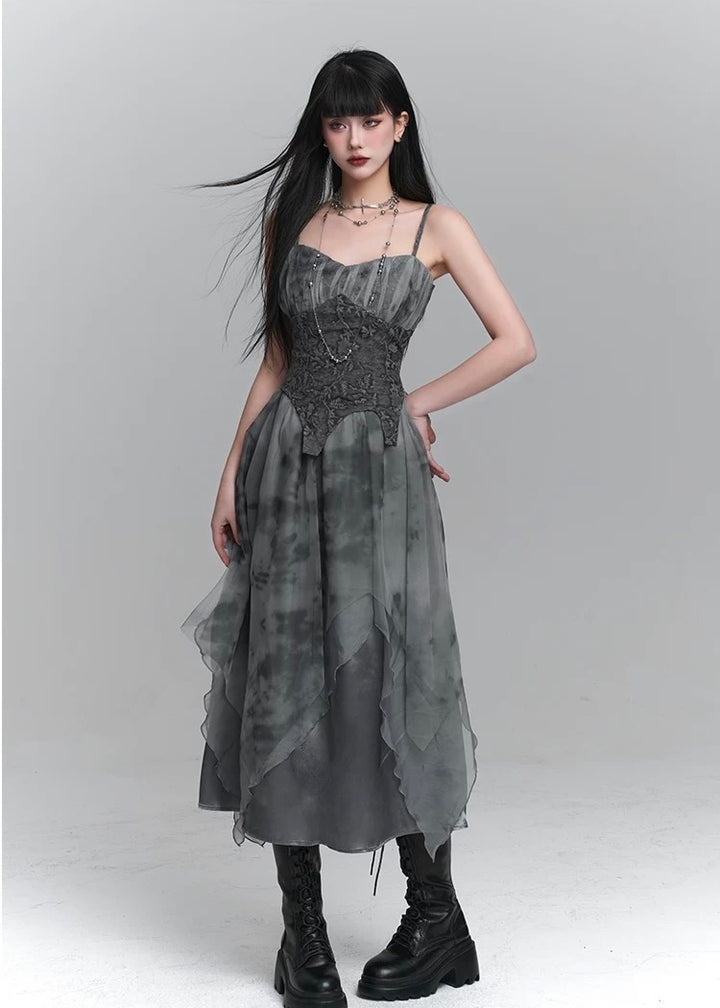 dark ruffle suspender dress / LG1231 