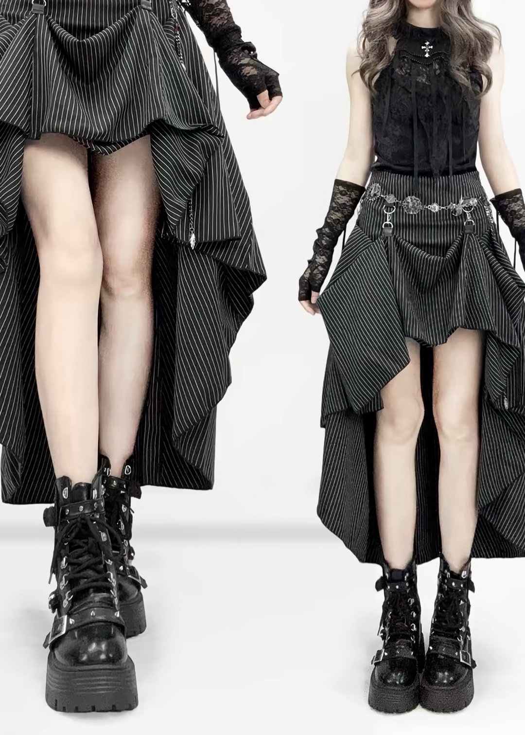 DARK ASYMMETRIC CHAIN DRAPE MAXI SKIRT / LG1684
