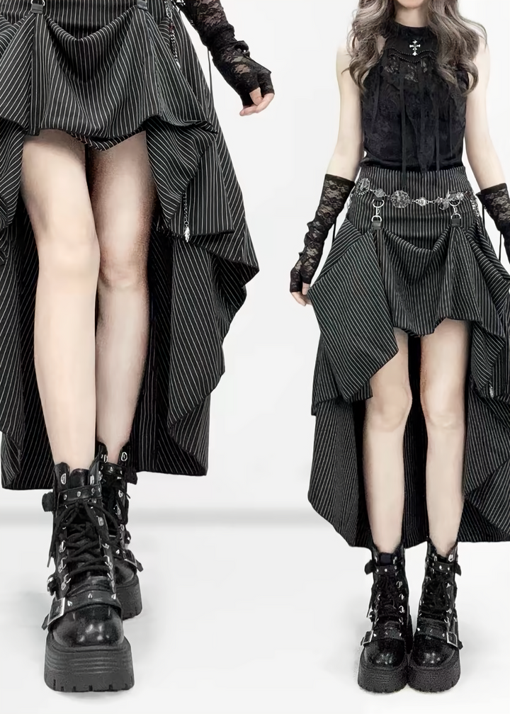 DARK ASYMMETRIC CHAIN DRAPE MAXI SKIRT / LG1684