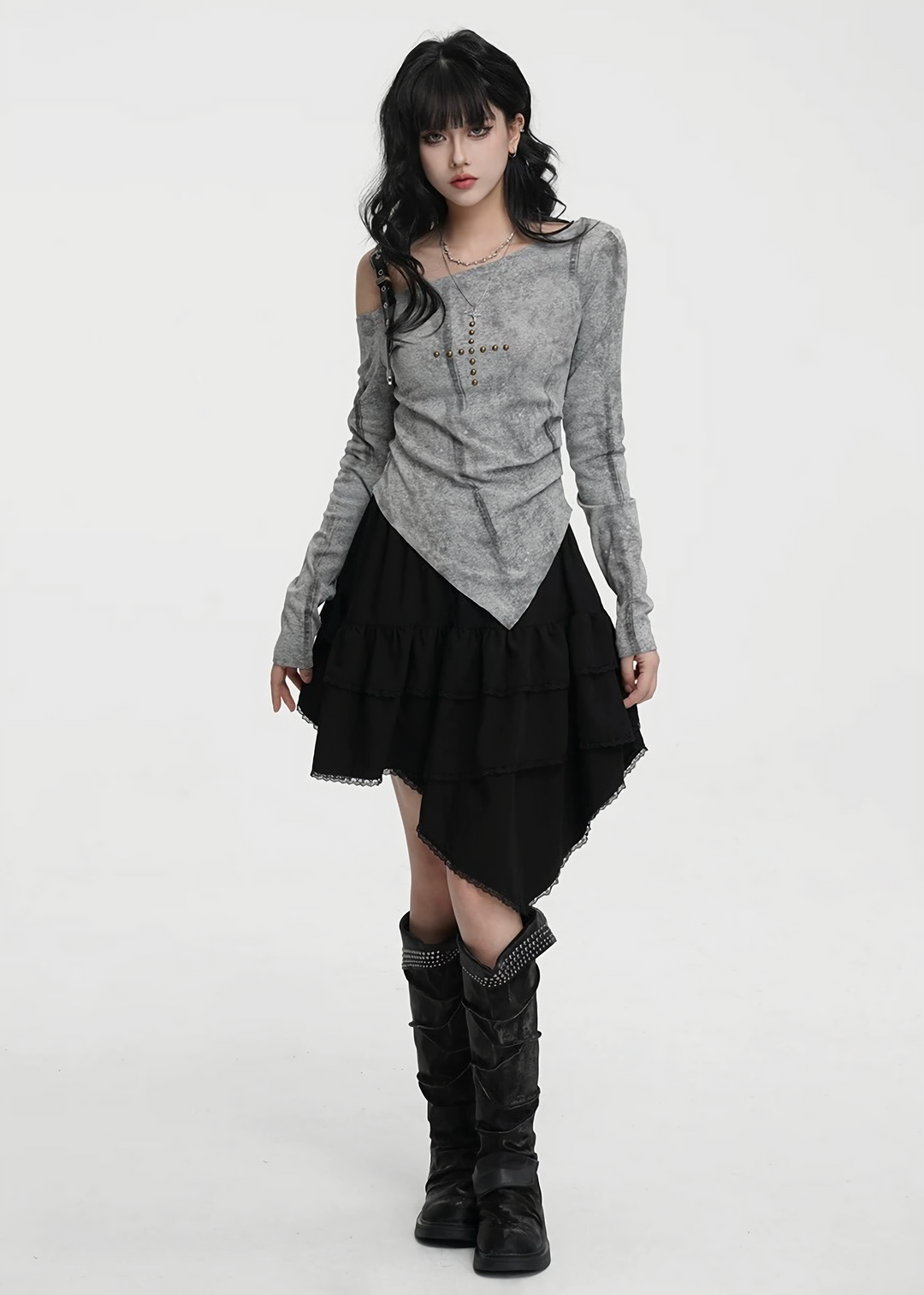 ASYMMETRIC FRILL LAYERED SKIRT / LG1421