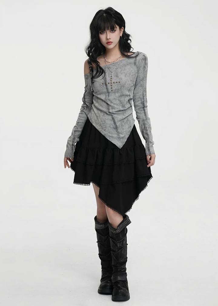 ASYMMETRIC FRILL LAYERED SKIRT / LG1421