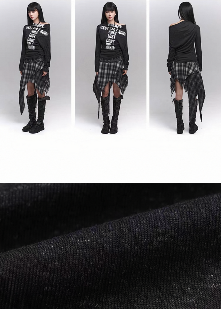 One Shoulder Print Gather Top / lg1368