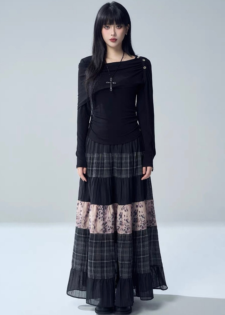 PATCHWORK TIERED MAXI SKIRT / LG1717
