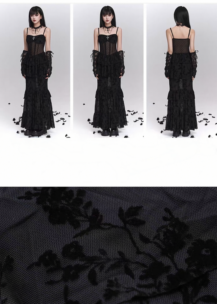 Nocturne Frill Dress & Shadow Sheer Cardigan / LG1408