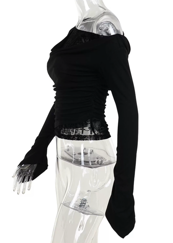 GOTHIC DRAPE ONE SHOULDER LACE TOP / LG1559