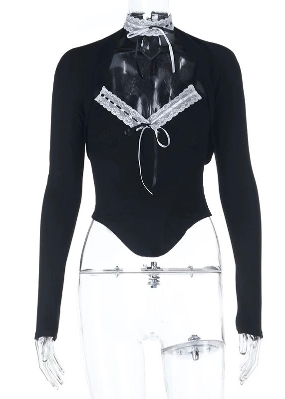 BLACK LACE RIBBON LAYERED TOP / LG1577