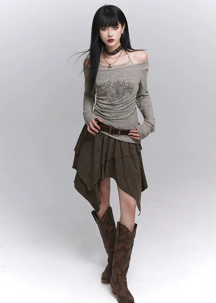 Layered Halter Neck Print Top / lg1357