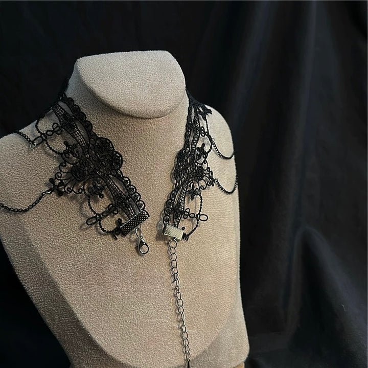 Black Lace Chain Gothic Choker / a1113_e4r
