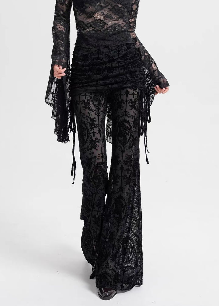LACE FLARE SEE-THROUGH PANTS / LG1188_e4r