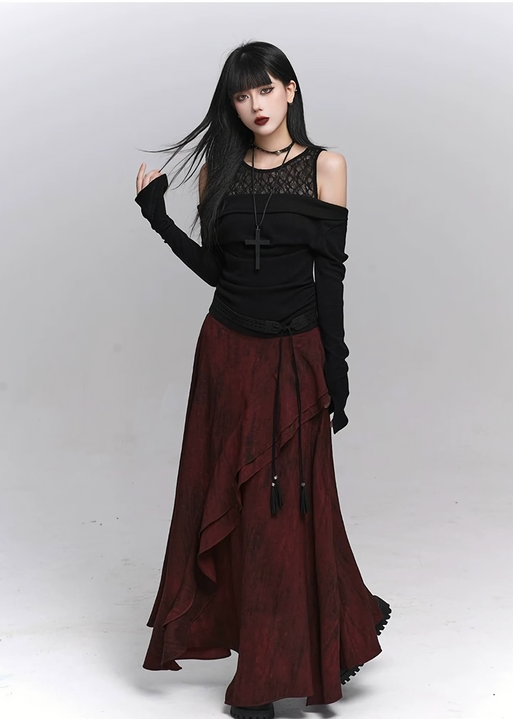 Lace veil off-the-shoulder gothic top / lg1341