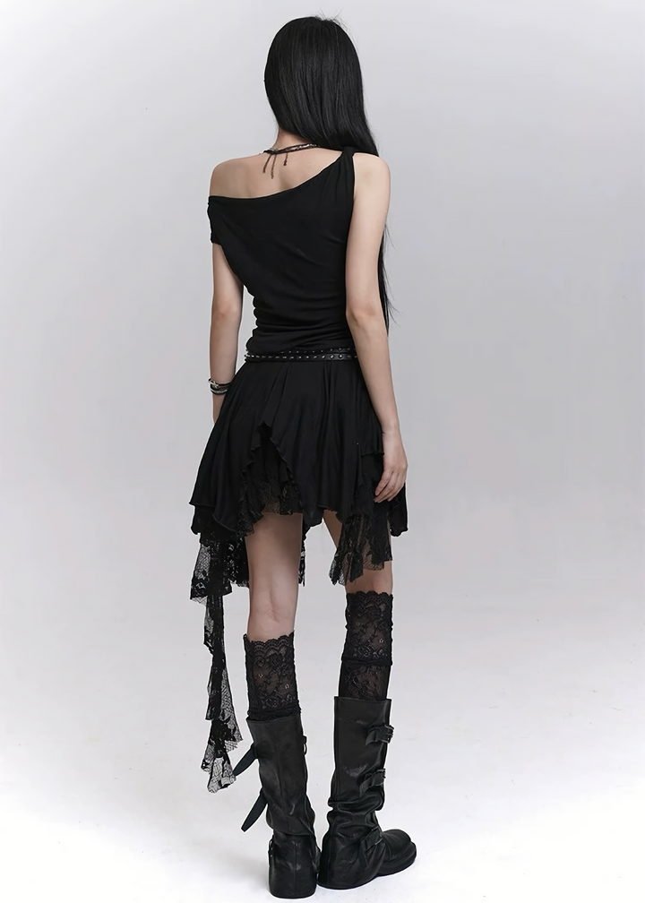 Asymmetric lace shadow skirt / LG1305_e4r 
