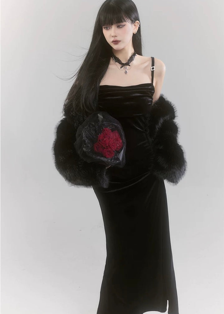 off shoulder velvet long dress / LG1194