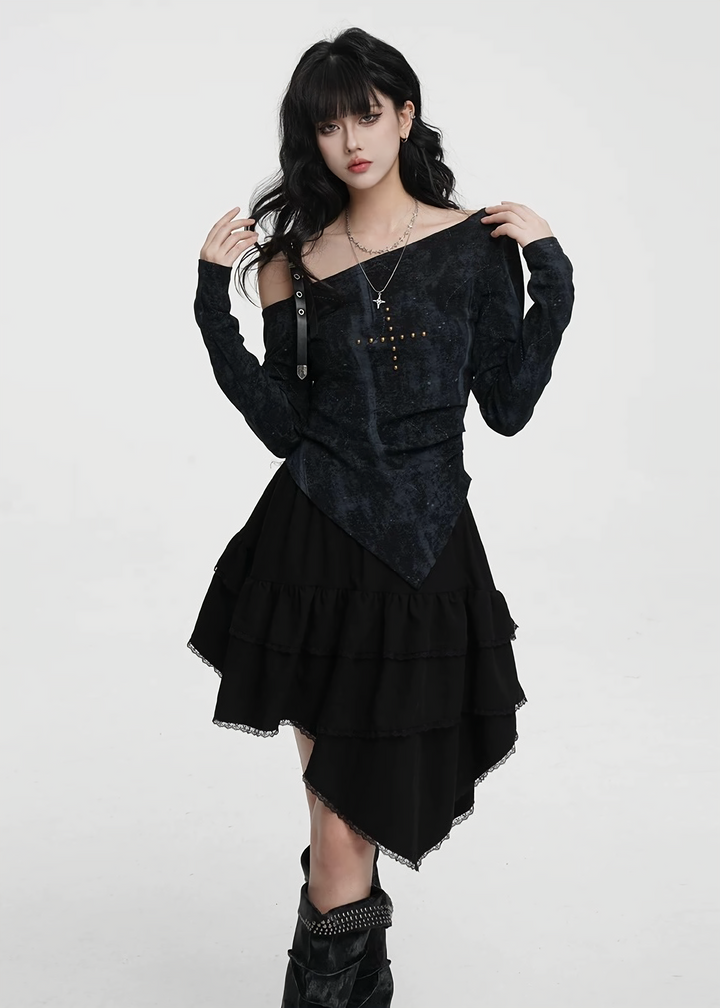 ASYMMETRIC FRILL LAYERED SKIRT / LG1421