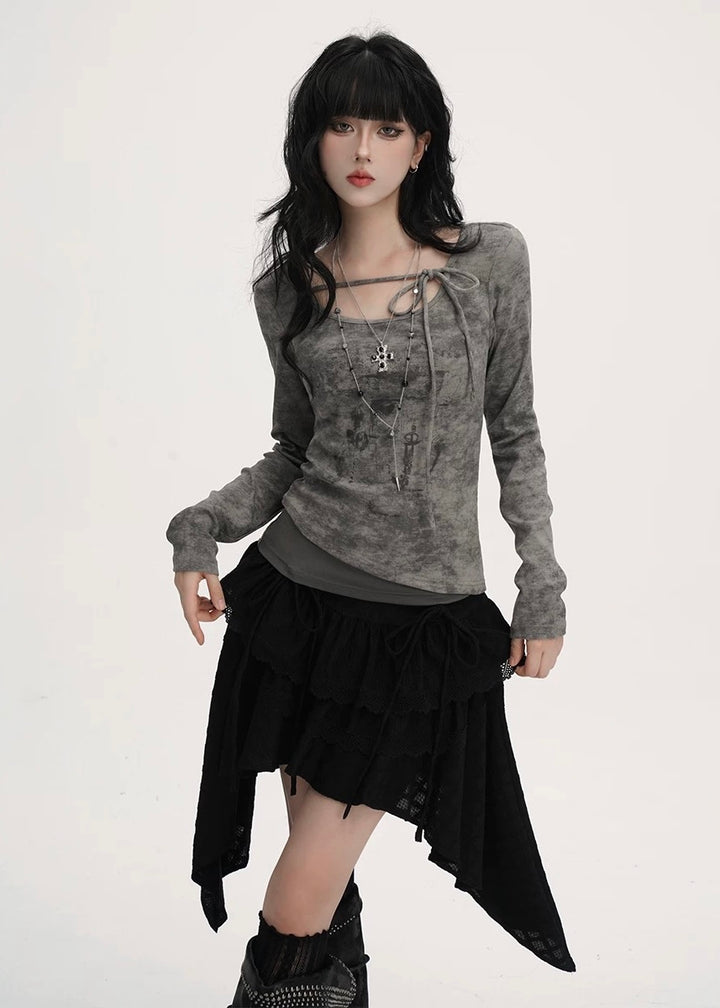 Asym Lace Hem Frill Skirt / LG1395