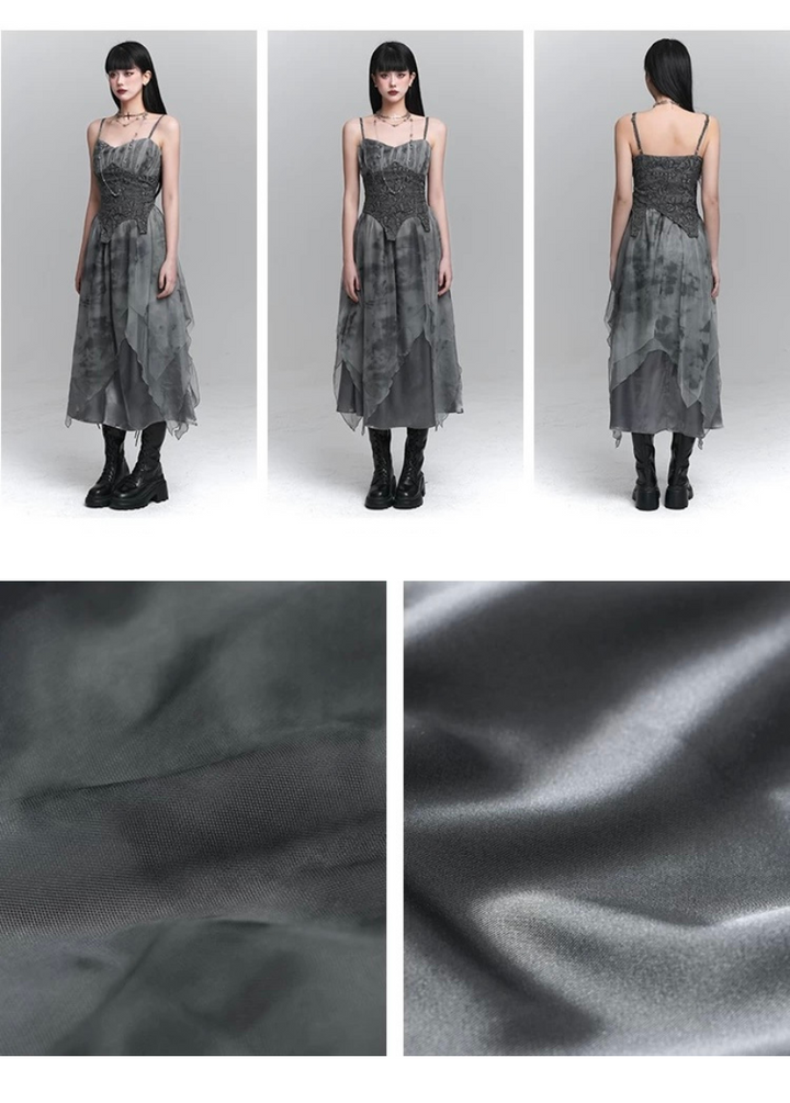 dark ruffle suspender dress / LG1231 