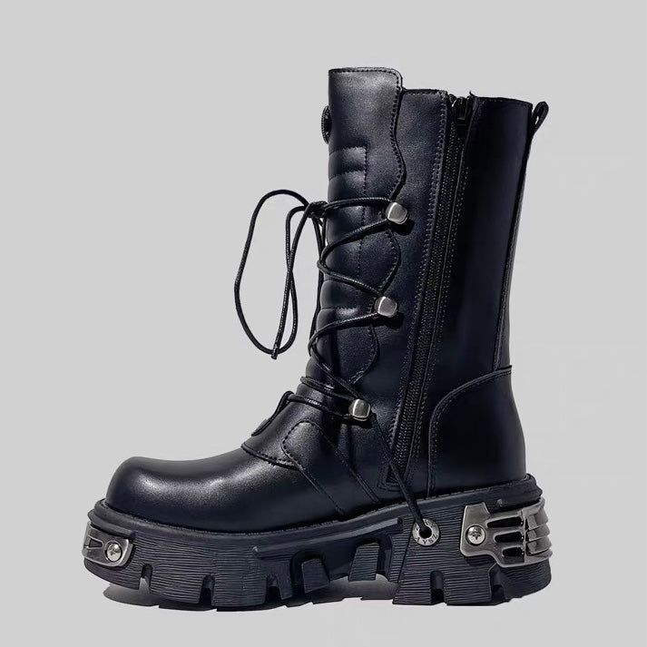 DARK Buckle Lace-Up Platform Boots / V1180