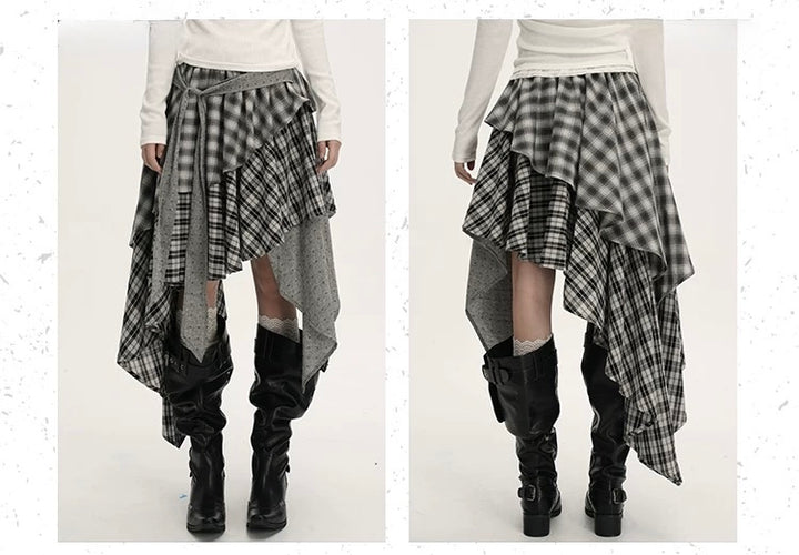 MIX CHECK LAYERED ASYMMETRY SKIRT / LG1540