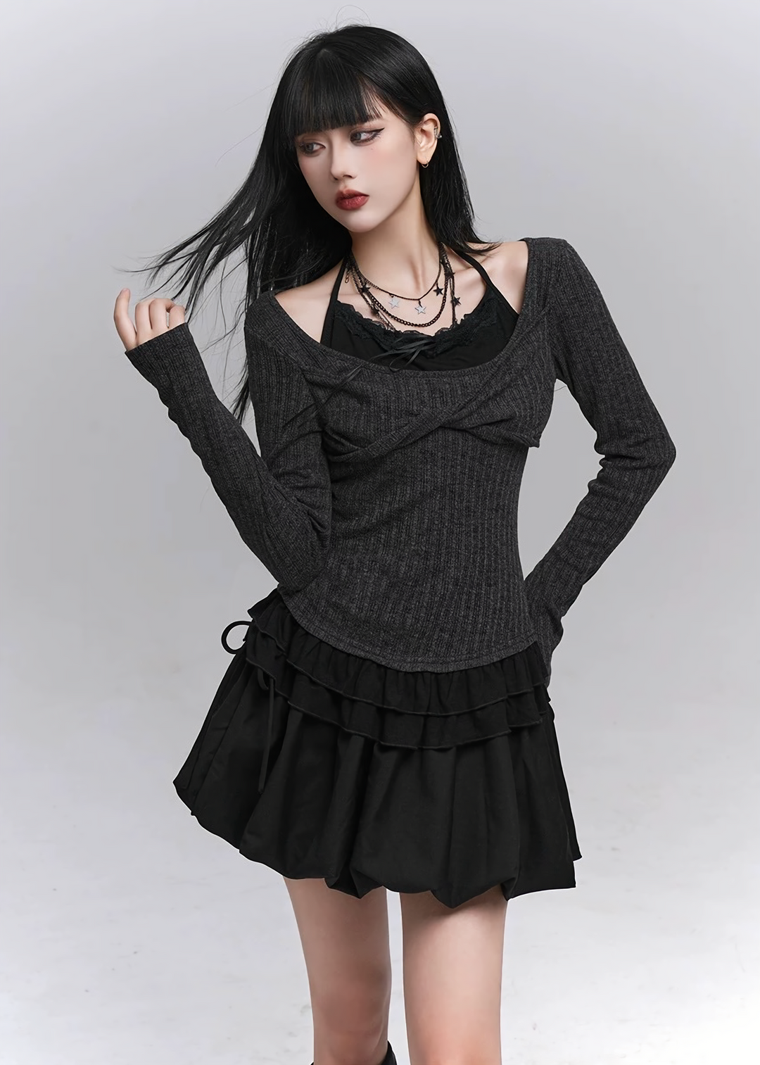 Twist Detail Rib Knit Top / lg1370