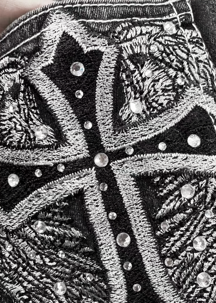 CROSS EMBROIDERY DENIM SHORT PANTS / LG1619_E4R