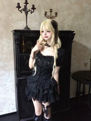 GOTHIC CROSS LACE-UP PEPLUM TOP / LG1671