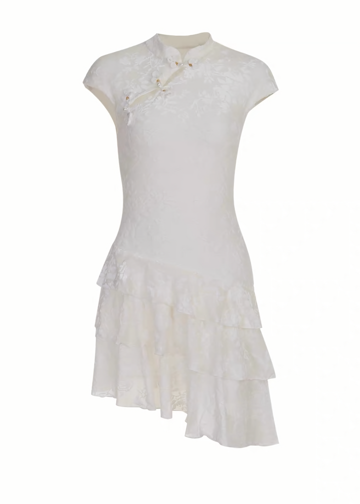 FLORAL JACQUARD STAND COLLAR MINI DRESS / LG1697