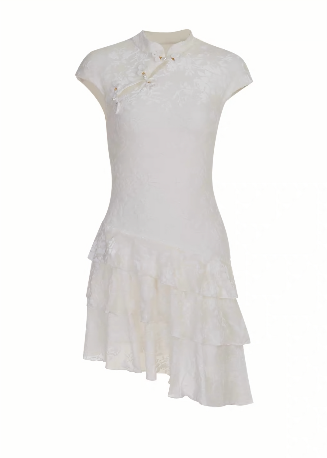 FLORAL JACQUARD STAND COLLAR MINI DRESS / LG1697
