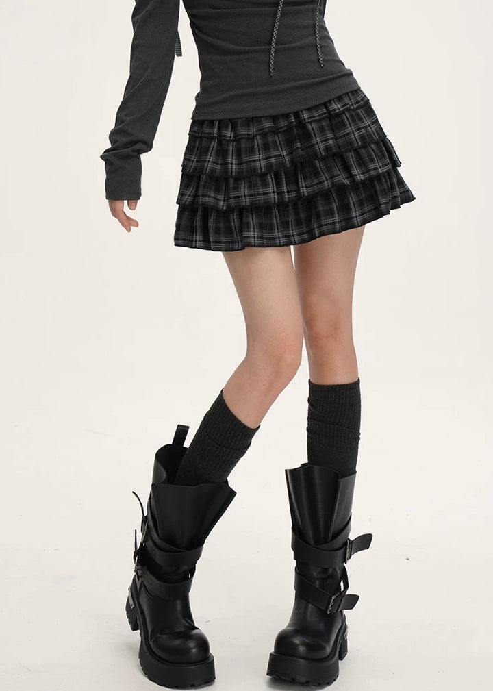 CHECK TIERED MINI SKIRT / LG1537