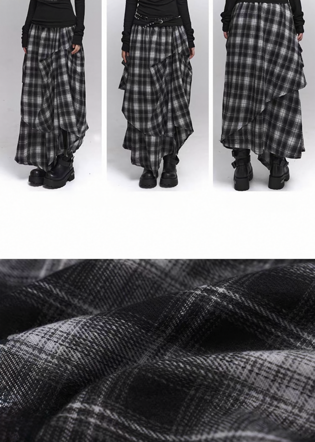 Asymmetry Check Maxi Skirt / lg1371