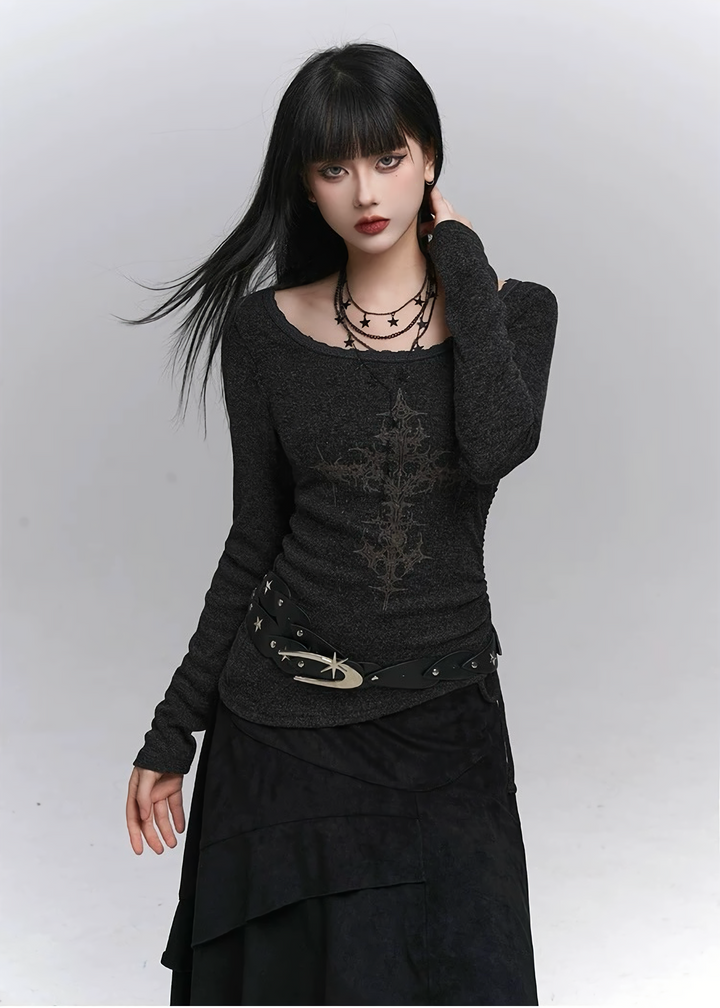 Side shirred long sleeve top / lg1339