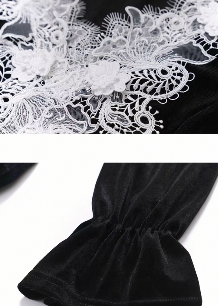 VELVET LACE V-NECK LONG DRESS / LG1505