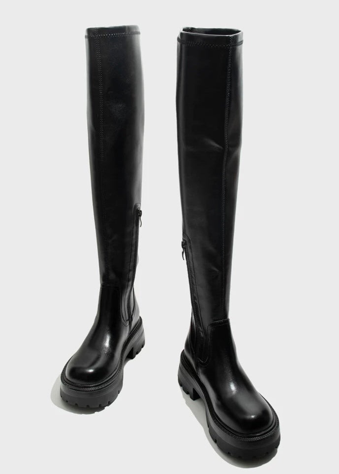 track sole knee high boots / v1108