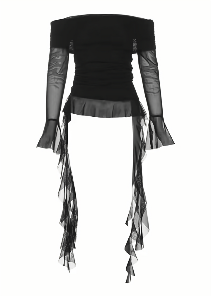 DARK OFF-SHOULDER SHEER FRILL TOP / LG1646