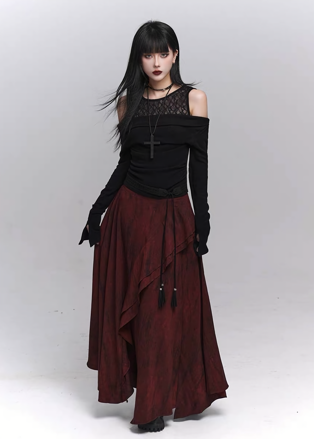 Lace veil off-the-shoulder gothic top / lg1341
