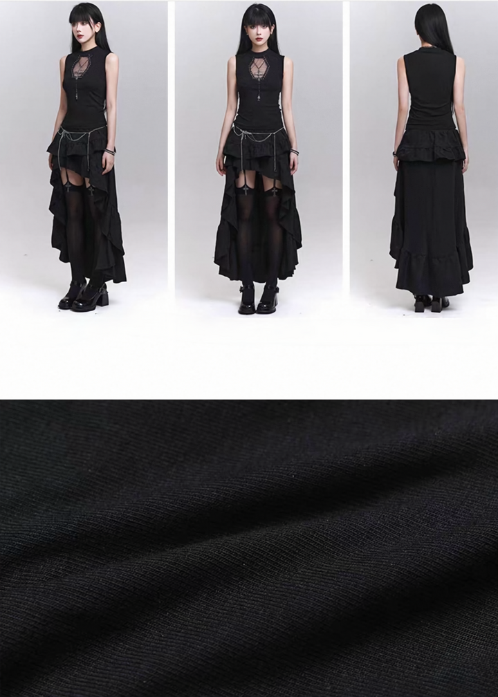 Pearl and cross motif gothic lace camisole / LG1300