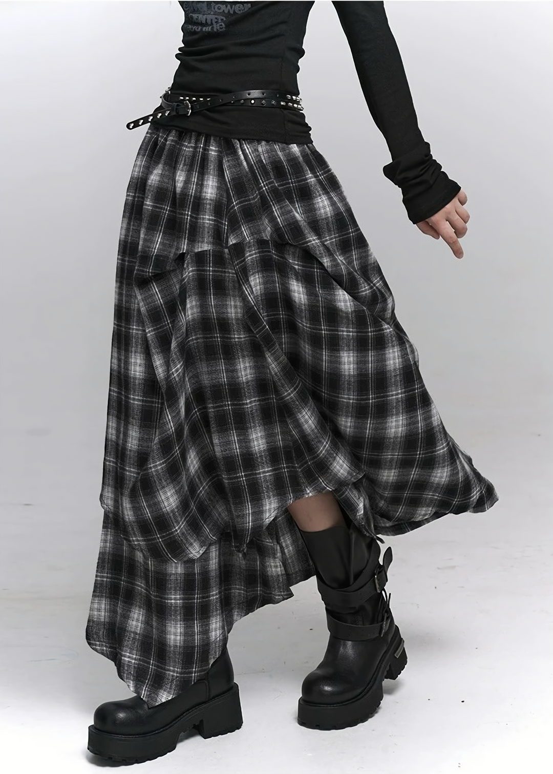 Asymmetry Check Maxi Skirt / lg1371